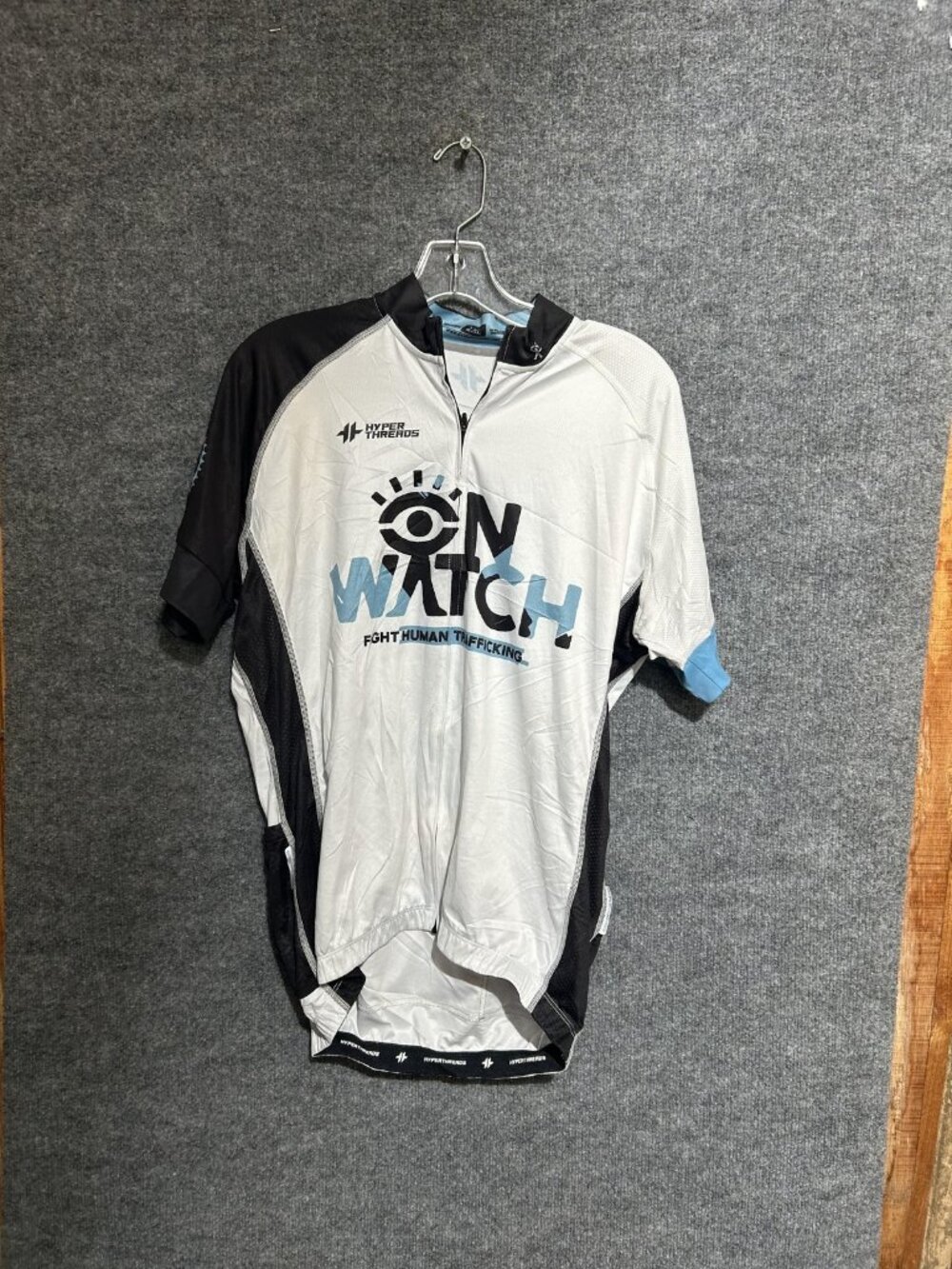 Hyperthreads Cycling Jersey Mens 2XL White Black On Watch Full Zip Pockets Bike